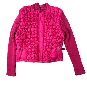 Charlotte Russe Hot‎ Pink Bubble Jacket Mixed Media Size L Mock Neck Y2k